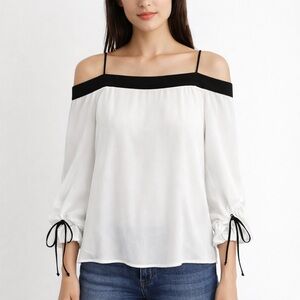 Authentic Snidel Women's Black and White Off-Shoulder Top